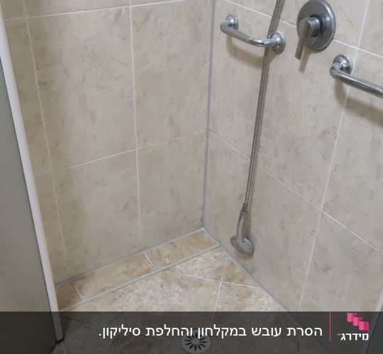 מקלחת עם אריחים וראש מקלחת